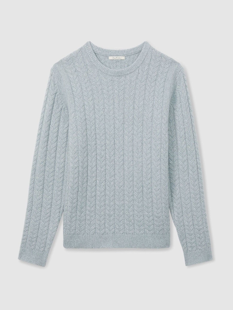 Reiss Soft Blue Minsk Cabled Jumper with Wool and Alpaca - Image 2 of 6