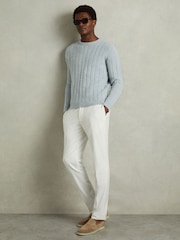 Reiss Soft Blue Minsk Cabled Jumper with Wool and Alpaca - Image 3 of 6