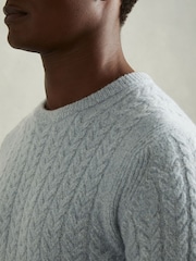 Reiss Soft Blue Minsk Cabled Jumper with Wool and Alpaca - Image 4 of 6