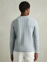 Reiss Soft Blue Minsk Cabled Jumper with Wool and Alpaca - Image 5 of 6