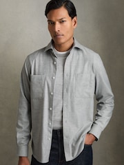 Reiss Soft Grey Melange Crawford Twin-Pocket Button-Through Overshirt - Image 1 of 7