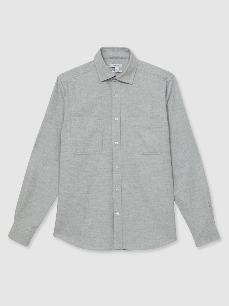 Reiss Soft Grey Melange Crawford Twin-Pocket Button-Through Overshirt - Image 2 of 7