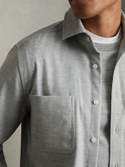Reiss Soft Grey Melange Crawford Twin-Pocket Button-Through Overshirt - Image 4 of 7