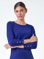 Roman Blue Diamante Button Scallop Edge Jumper - Image 1 of 5