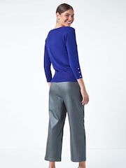 Roman Blue Diamante Button Scallop Edge Jumper - Image 2 of 5