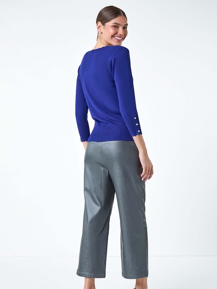 Roman Blue Diamante Button Scallop Edge Jumper - Image 2 of 5