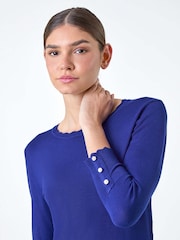 Roman Blue Diamante Button Scallop Edge Jumper - Image 3 of 5