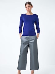 Roman Blue Diamante Button Scallop Edge Jumper - Image 4 of 5