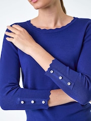 Roman Blue Diamante Button Scallop Edge Jumper - Image 5 of 5