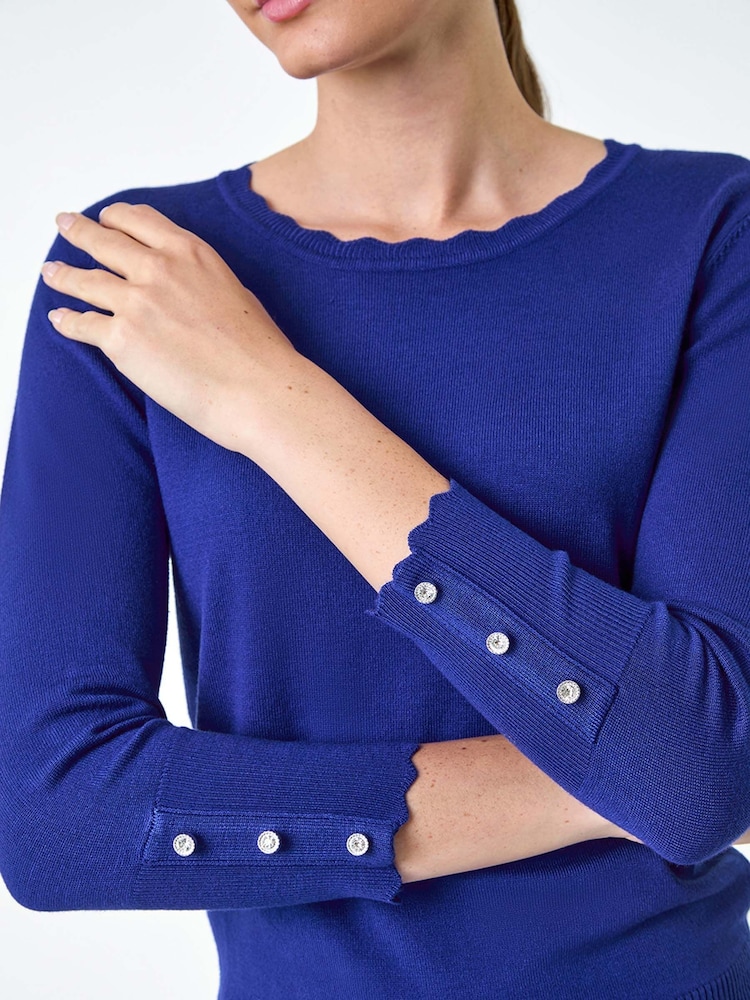 Roman Blue Diamante Button Scallop Edge Jumper - Image 5 of 5