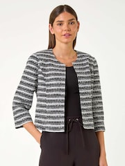Roman Black Stripe Shimmer Boucle Jacket - Image 1 of 5