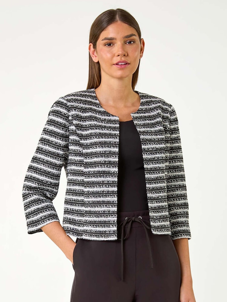 Roman Black Stripe Shimmer Boucle Jacket - Image 1 of 5