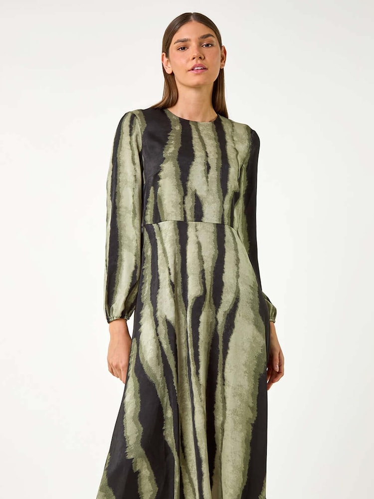 Roman Green Shadow Stripe Print Midi Dress - Image 1 of 6
