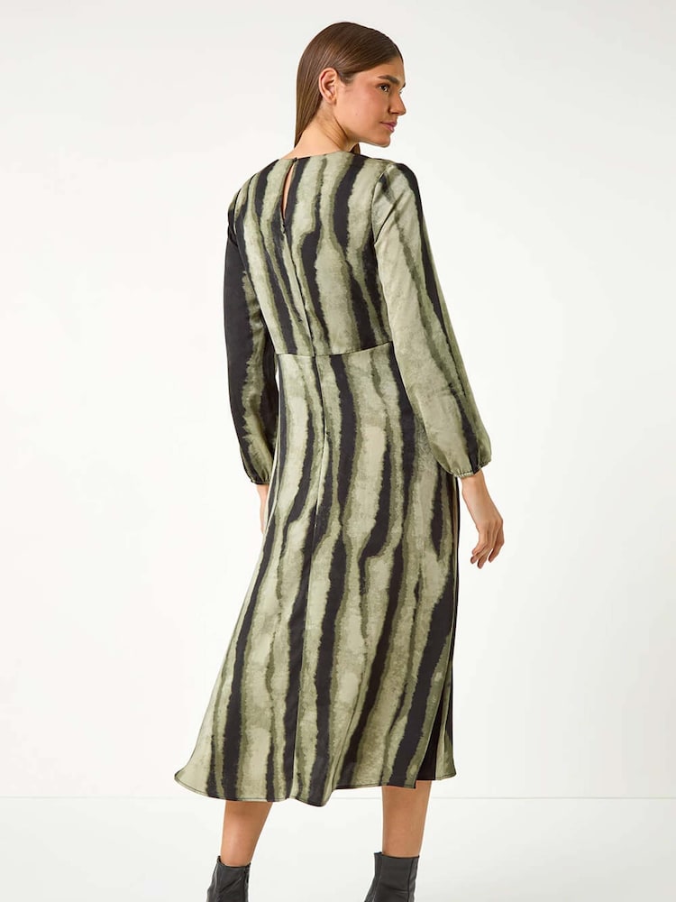 Roman Green Shadow Stripe Print Midi Dress - Image 3 of 6