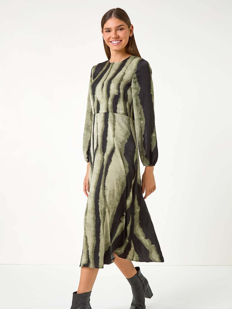 Roman Green Shadow Stripe Print Midi Dress - Image 4 of 6