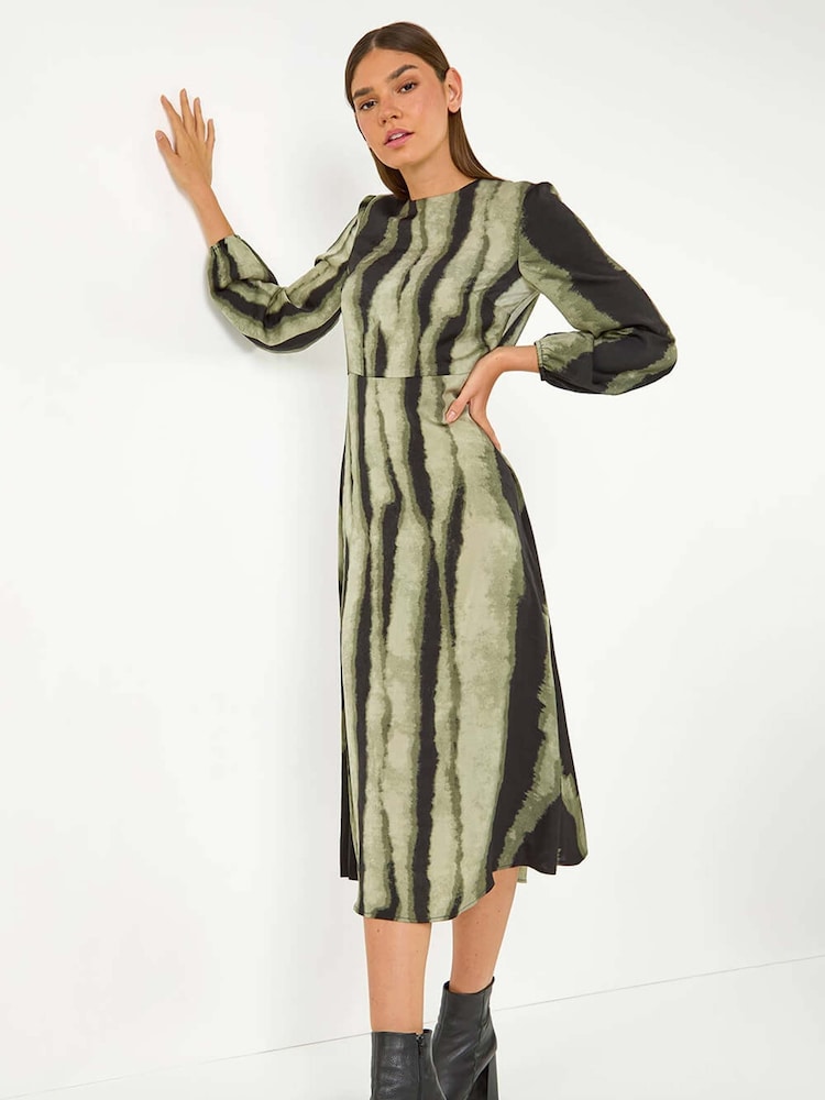 Roman Green Shadow Stripe Print Midi Dress - Image 5 of 6