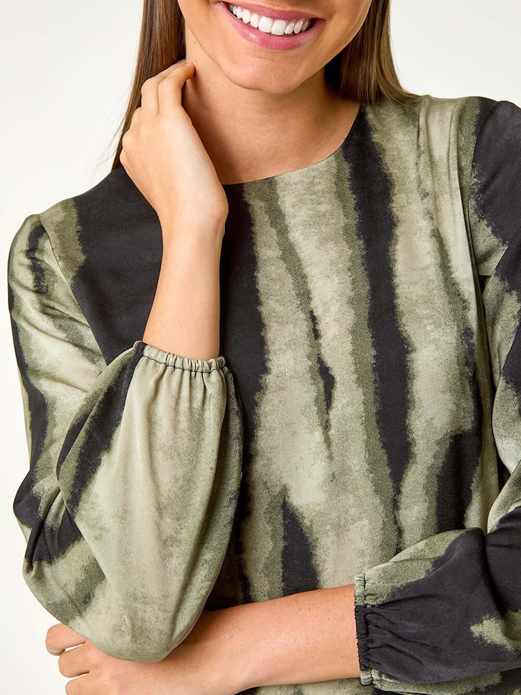 Roman Green Shadow Stripe Print Midi Dress - Image 6 of 6