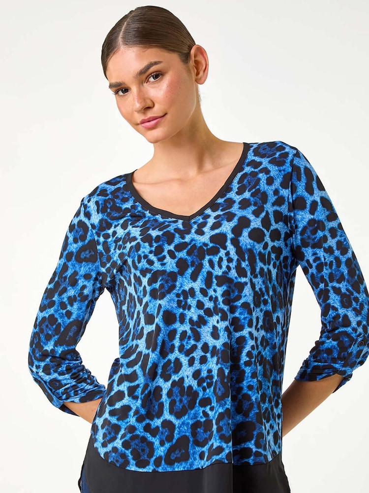 Roman Blue Animal Print Contrast Border Print T-Shirt - Image 1 of 5