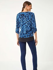Roman Blue Animal Print Contrast Border Print T-Shirt - Image 2 of 5