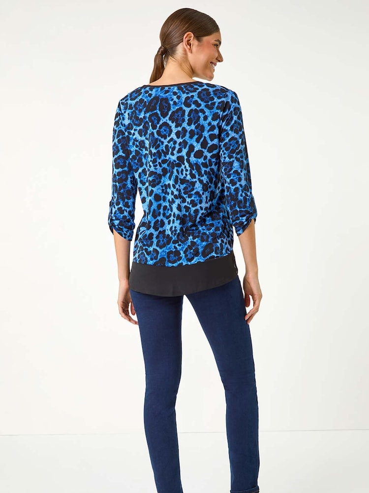 Roman Blue Animal Print Contrast Border Print T-Shirt - Image 2 of 5