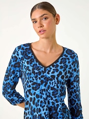 Roman Blue Animal Print Contrast Border Print T-Shirt - Image 4 of 5
