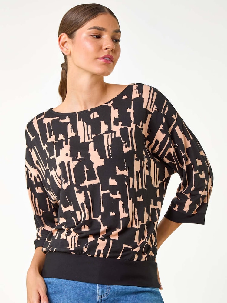 Roman Black Abstract Tie Detail Stretch Top - Image 1 of 5