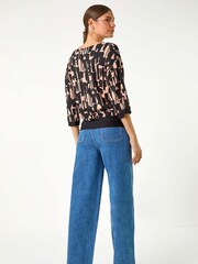 Roman Black Abstract Tie Detail Stretch Top - Image 2 of 5