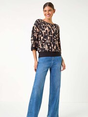 Roman Black Abstract Tie Detail Stretch Top - Image 3 of 5