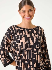 Roman Black Abstract Tie Detail Stretch Top - Image 4 of 5