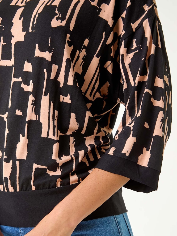 Roman Black Abstract Tie Detail Stretch Top - Image 5 of 5