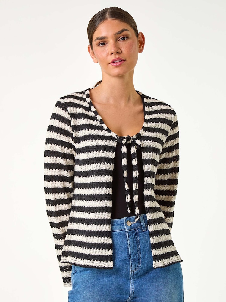 Roman Striped Print Tie Detail Cardigan - Imagen 1 de 5 Roman Striped Print Tie Detail Cardigan - Imagen 1 de 5