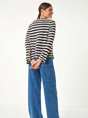 Roman Black Striped Print Tie Detail Cardigan - Image 2 of 5