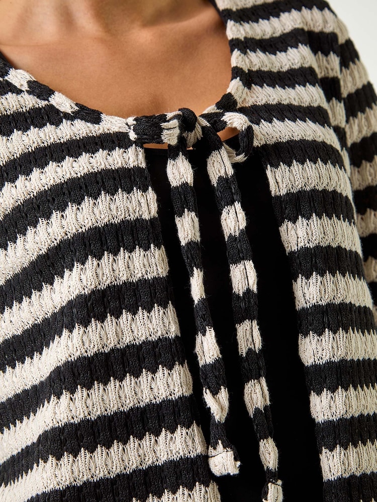 Roman Black Striped Print Tie Detail Cardigan - Image 5 of 5