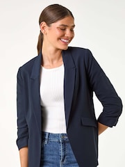 Roman Blue Ruched Sleeve Stretch Blazer - Image 1 of 5