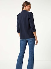 Roman Blue Ruched Sleeve Stretch Blazer - Image 2 of 5