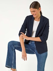 Roman Blue Ruched Sleeve Stretch Blazer - Image 4 of 5