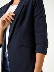 Roman Blue Ruched Sleeve Stretch Blazer - Image 5 of 5