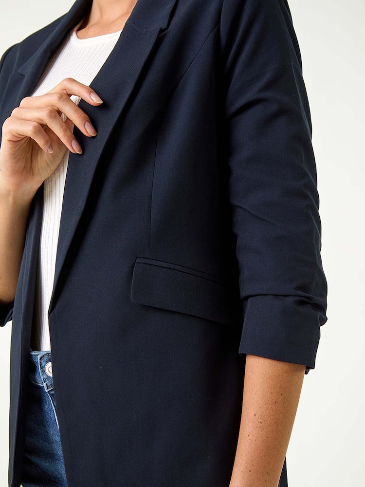 Roman Blue Ruched Sleeve Stretch Blazer - Image 5 of 5
