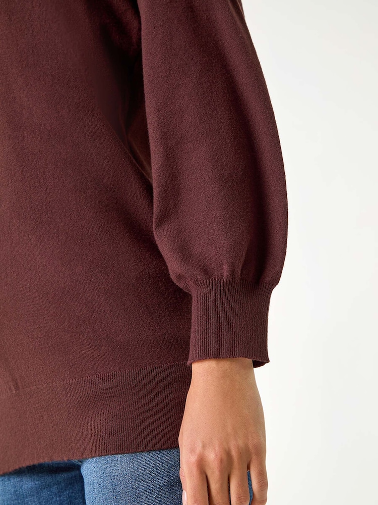 Roman Brown Plain V-Neck Stretch Jumper - Image 6 of 6