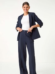 Roman Blue Relaxed Fit Wide Leg Trousers - Image 3 of 5