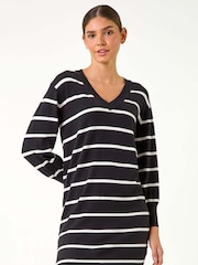 Roman Black Stripe Print Knitted Jumper Dress - Image 1 of 5