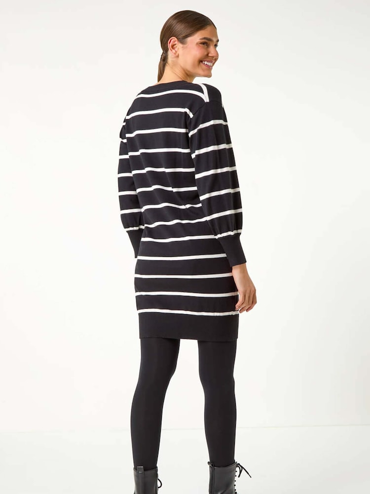 Roman Black Stripe Print Knitted Jumper Dress - Image 2 of 5