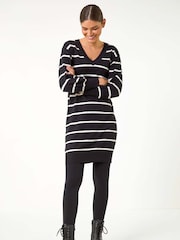 Roman Black Stripe Print Knitted Jumper Dress - Image 3 of 5