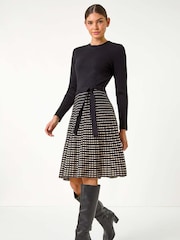 Roman Black Check Print Belted Jumper Dress - Image 3 of 5