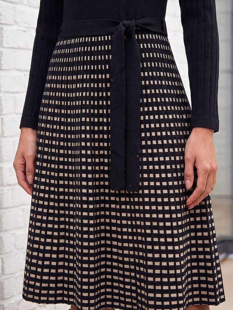Roman Black Check Print Belted Jumper Dress - Image 5 of 5 Roman Black Check Print Belted Jumper Dress - Image 5 of 5