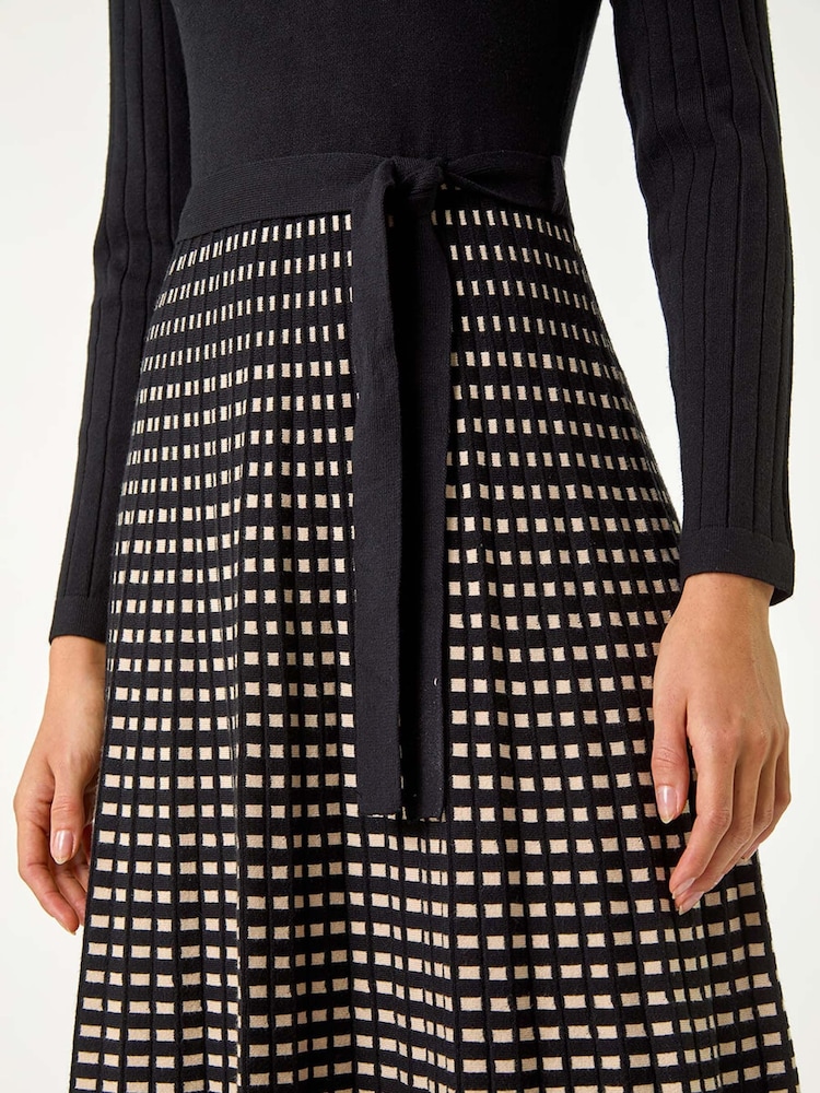 Roman Black Check Print Belted Jumper Dress - Image 5 of 5