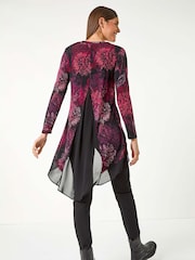 Roman Floral Print Chiffon Hem Stretch Top - Image 2 of 5