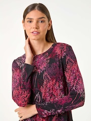 Roman Floral Print Chiffon Hem Stretch Top - Image 4 of 5