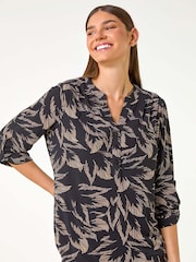 Roman Brown Textured Abstract Print Top - Image 1 of 5