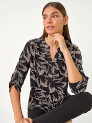 Roman Brown Textured Abstract Print Top - Image 4 of 5